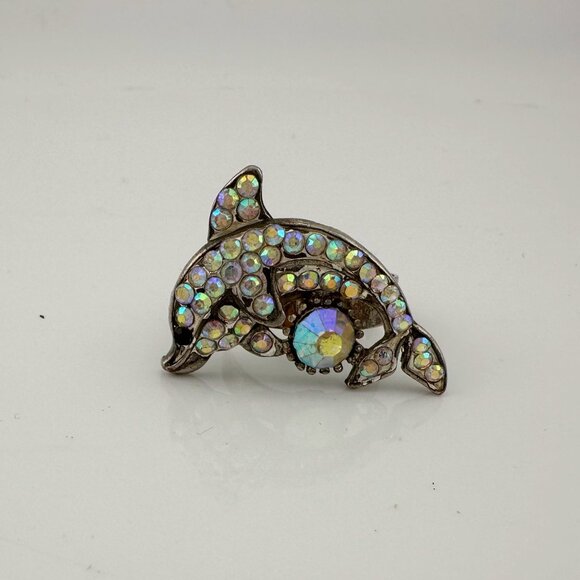 Vintage Costume Jewelry  Owl, Dolphin and Turtle Rhinestone Animal Rings - Picture 10 of 16